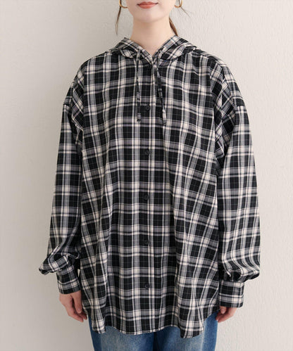 連帽長款開衫襯衫
