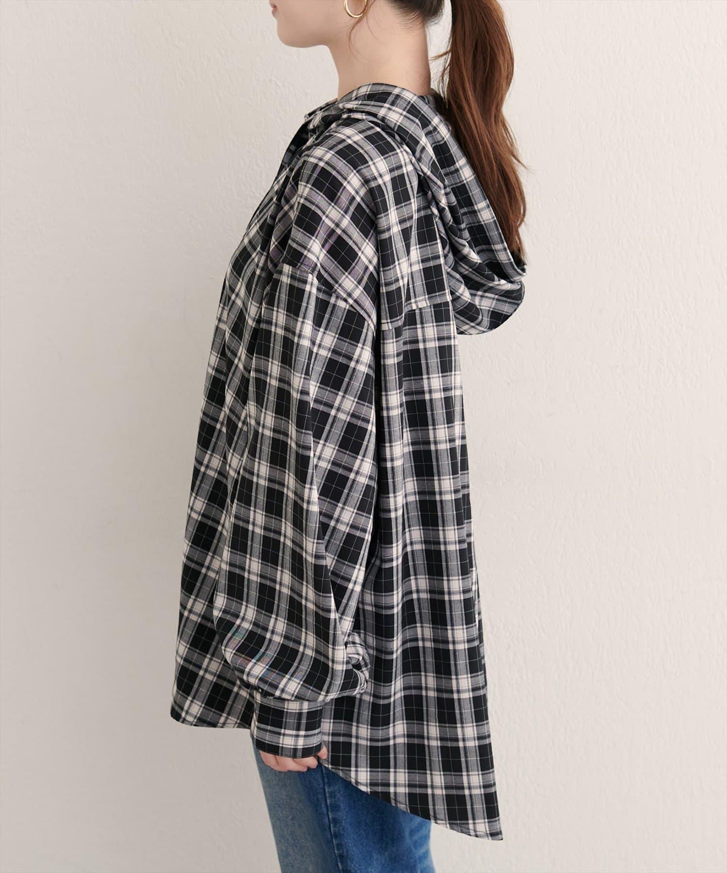 連帽長款開衫襯衫