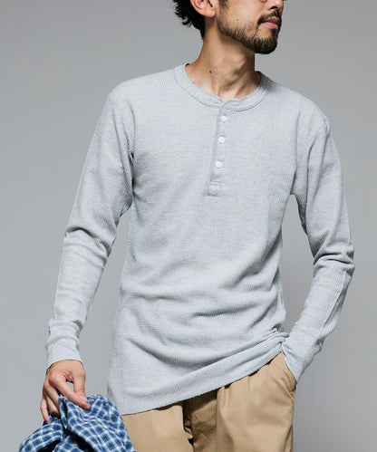 華夫格亨利領長袖套裝T恤 / 保暖內衣