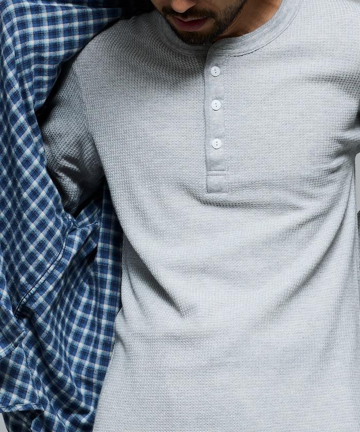 華夫格亨利領長袖套裝T恤 / 保暖內衣