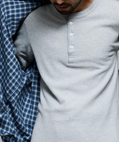 華夫格亨利領長袖套裝T恤 / 保暖內衣