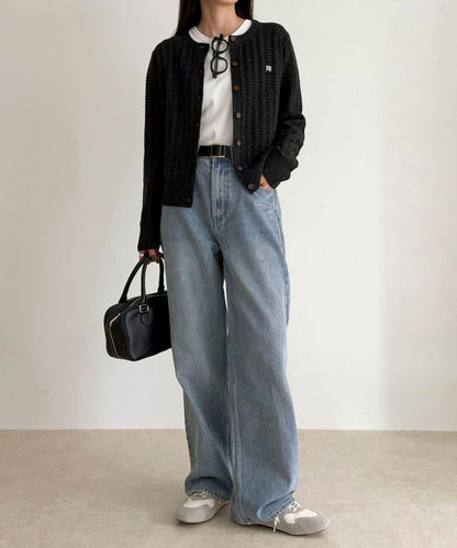 FR刺繡麻花紋針織開衫