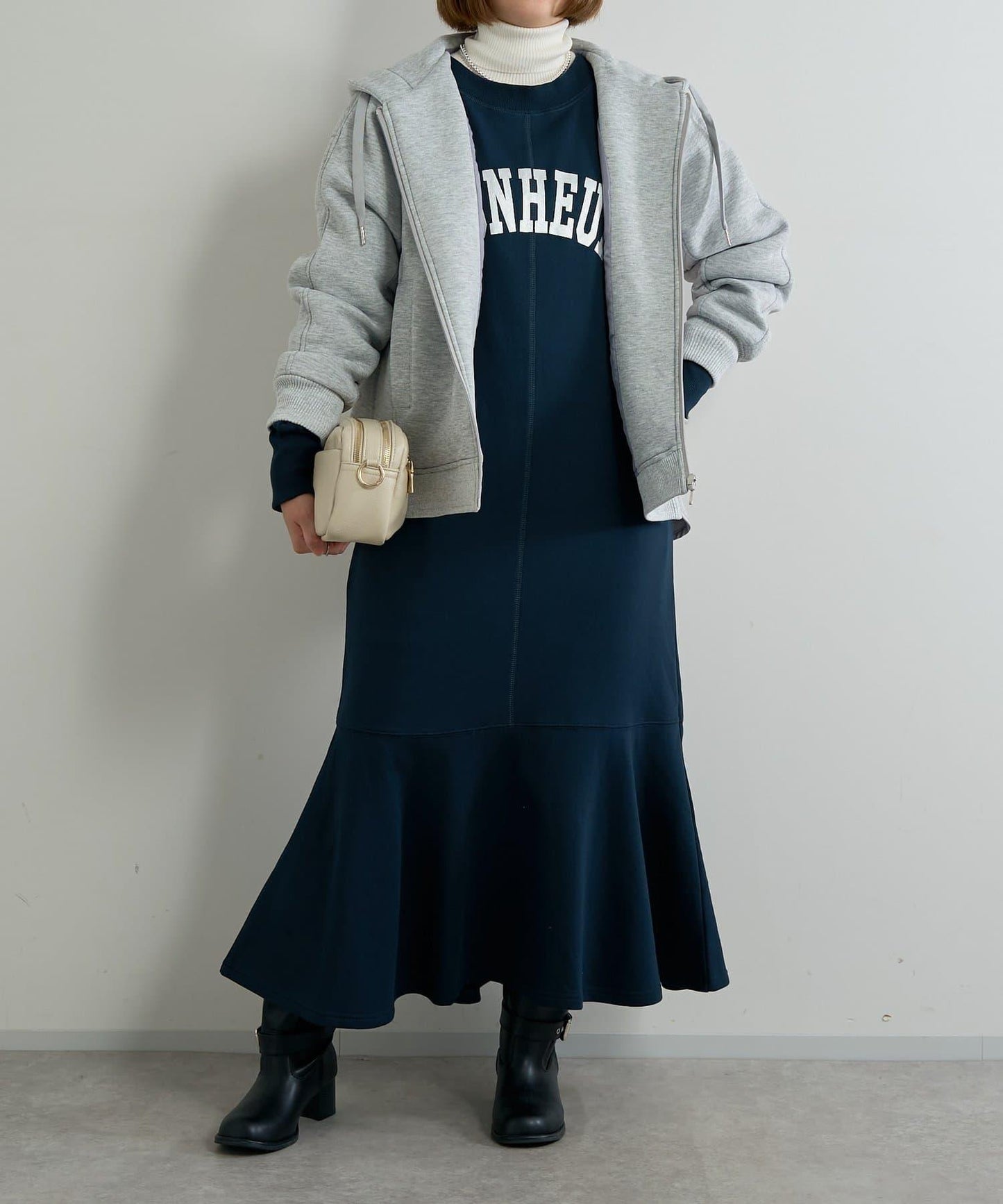 甜美休閒風◎內刷毛美人魚長款連衣裙