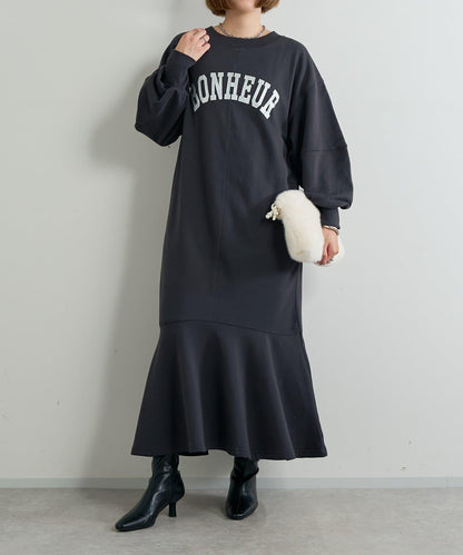 甜美休閒風◎內刷毛美人魚長款連衣裙