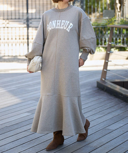 甜美休閒風◎內刷毛美人魚長款連衣裙