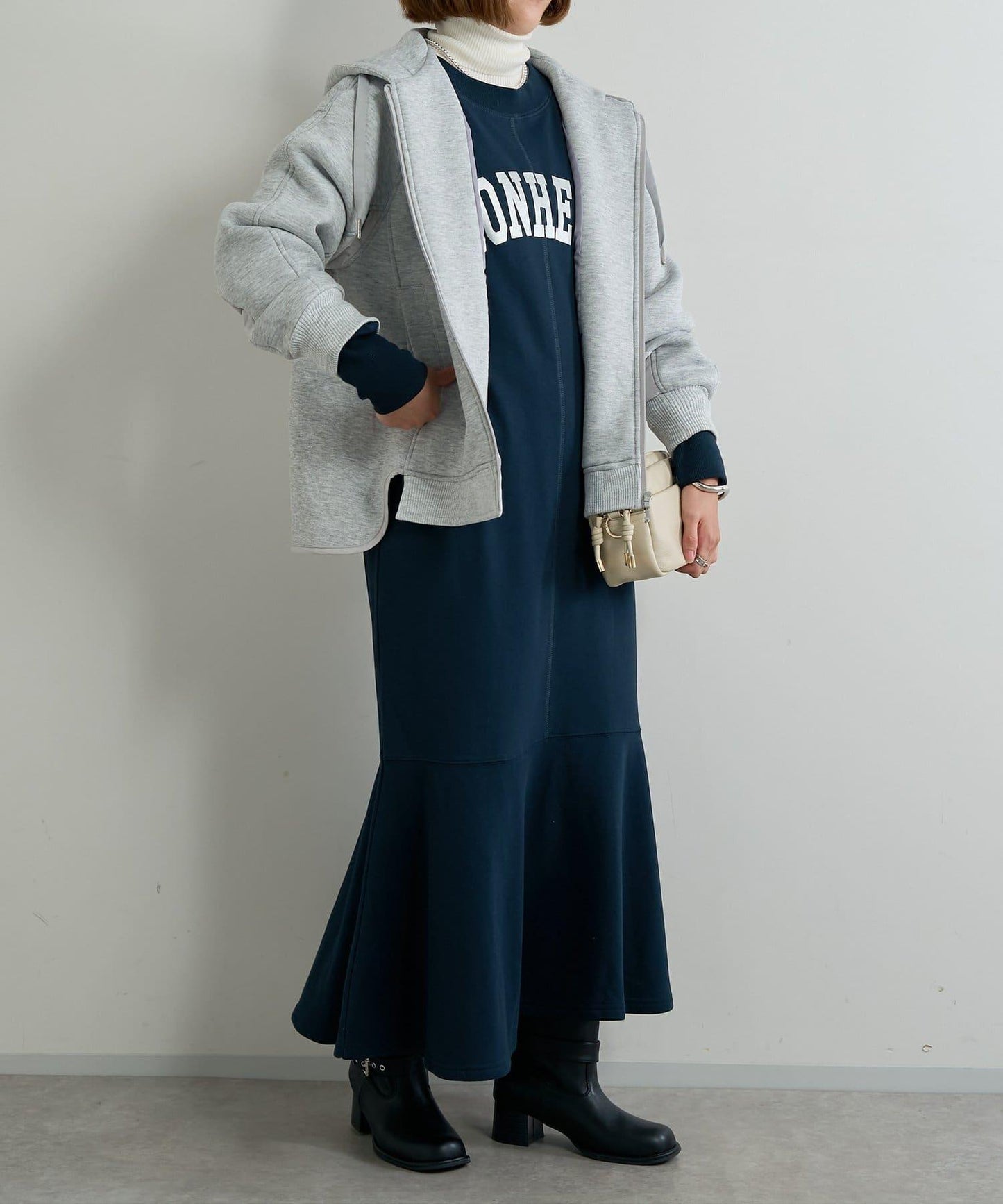 甜美休閒風◎內刷毛美人魚長款連衣裙