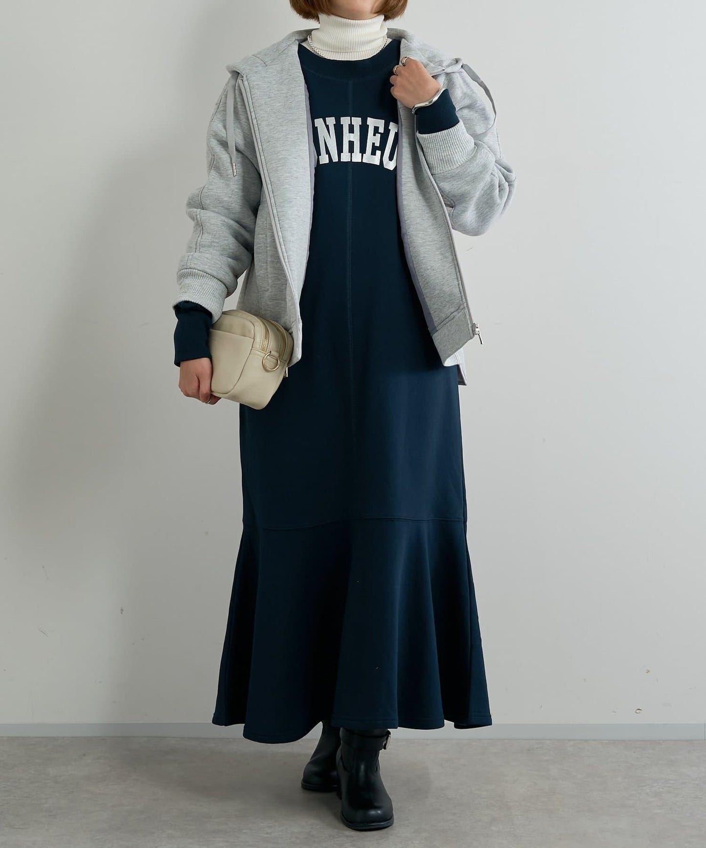 甜美休閒風◎內刷毛美人魚長款連衣裙