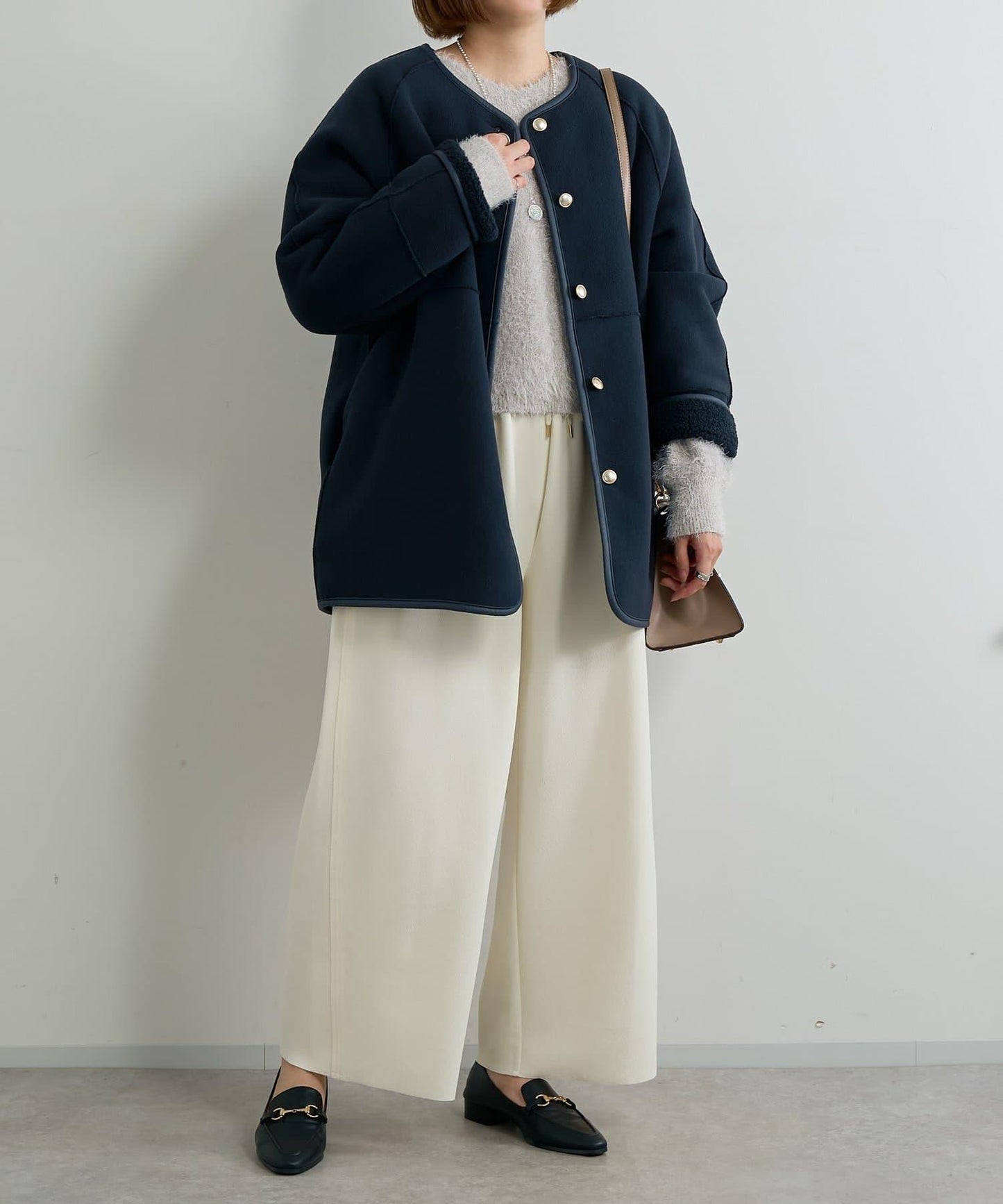 《オンオフ選ばず活躍》桑蠶絲雪紡弧形裁剪長褲