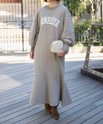 甜美休閒風◎內刷毛美人魚長款連衣裙