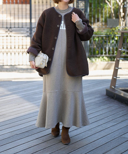 甜美休閒風◎內刷毛美人魚長款連衣裙