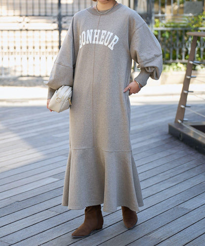 甜美休閒風◎內刷毛美人魚長款連衣裙