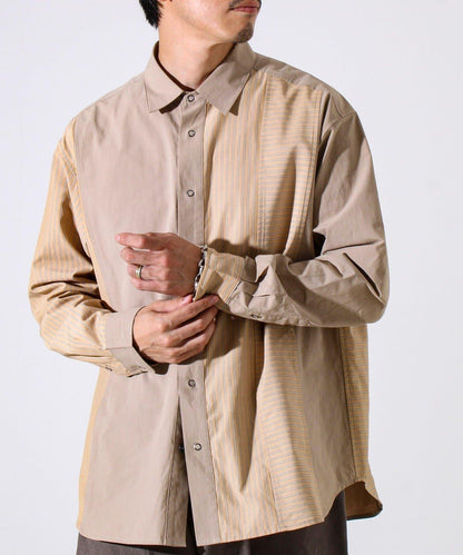 【純色×圖案趣味設計】時尚拼接長袖襯衫