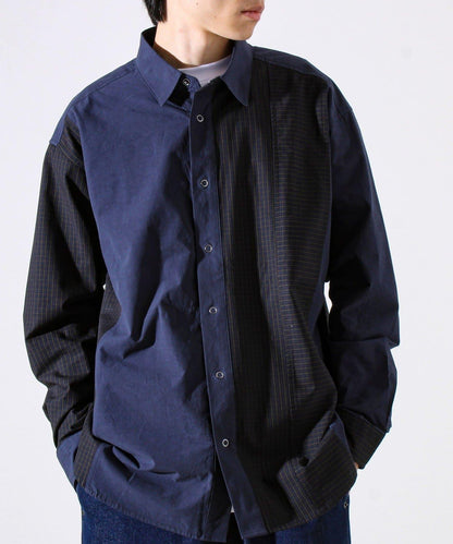 【純色×圖案趣味設計】時尚拼接長袖襯衫