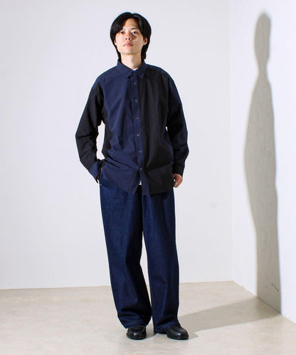 【純色×圖案趣味設計】時尚拼接長袖襯衫