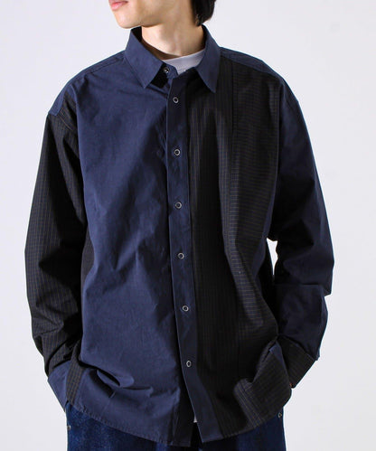 【純色×圖案趣味設計】時尚拼接長袖襯衫