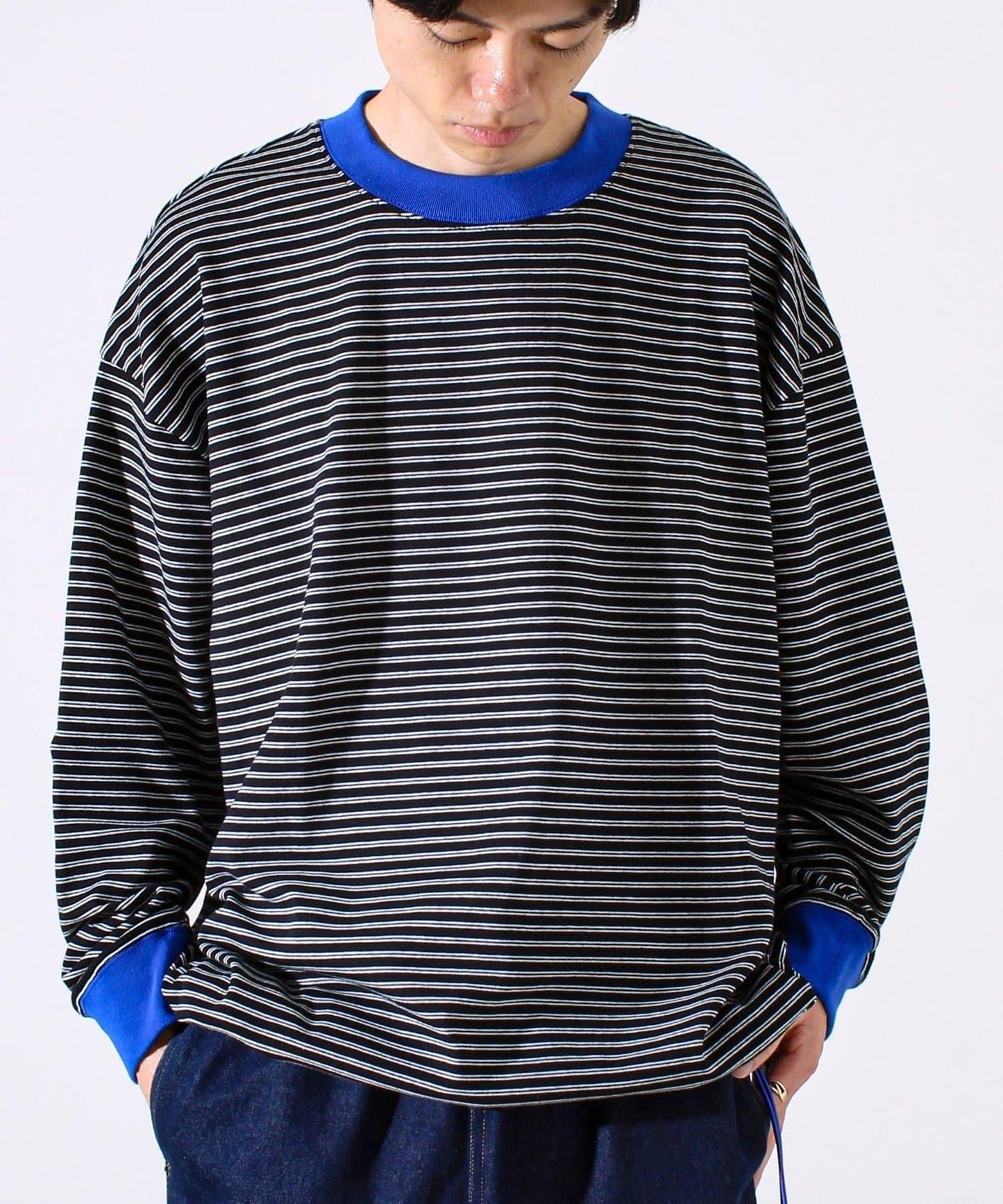 【配色羅紋點綴主打條紋】Hello條紋長袖T恤