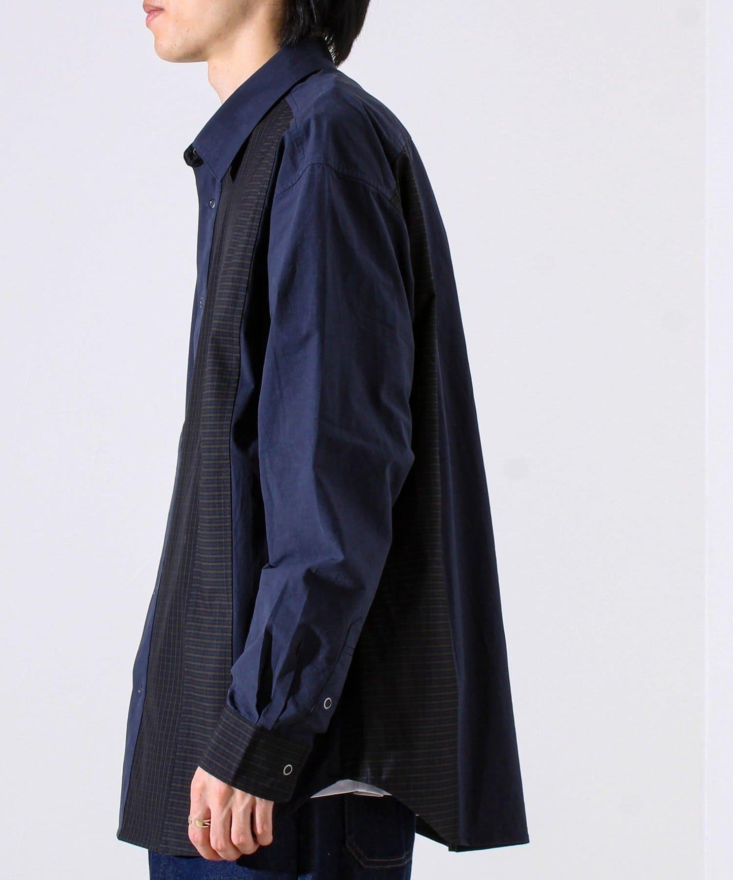 【純色×圖案趣味設計】時尚拼接長袖襯衫