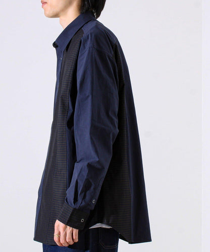 【純色×圖案趣味設計】時尚拼接長袖襯衫