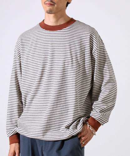 【配色羅紋點綴主打條紋】Hello條紋長袖T恤