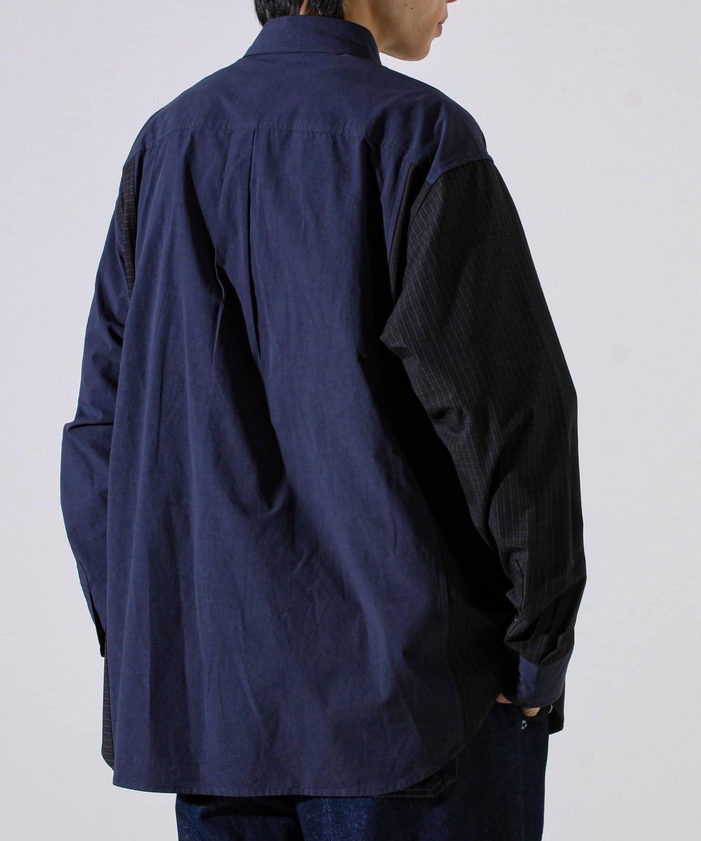 【純色×圖案趣味設計】時尚拼接長袖襯衫