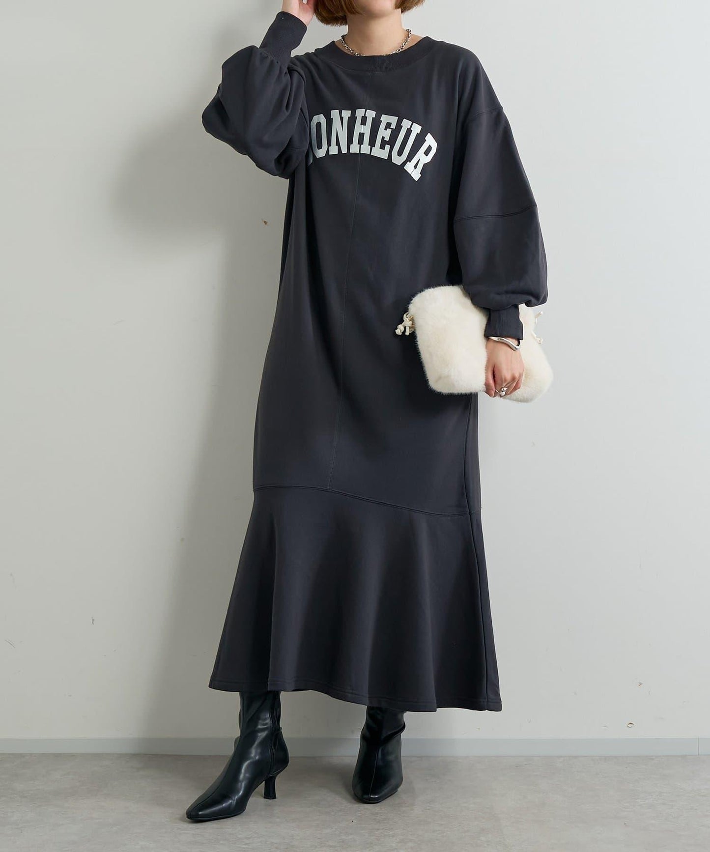 甜美休閒風◎內刷毛美人魚長款連衣裙