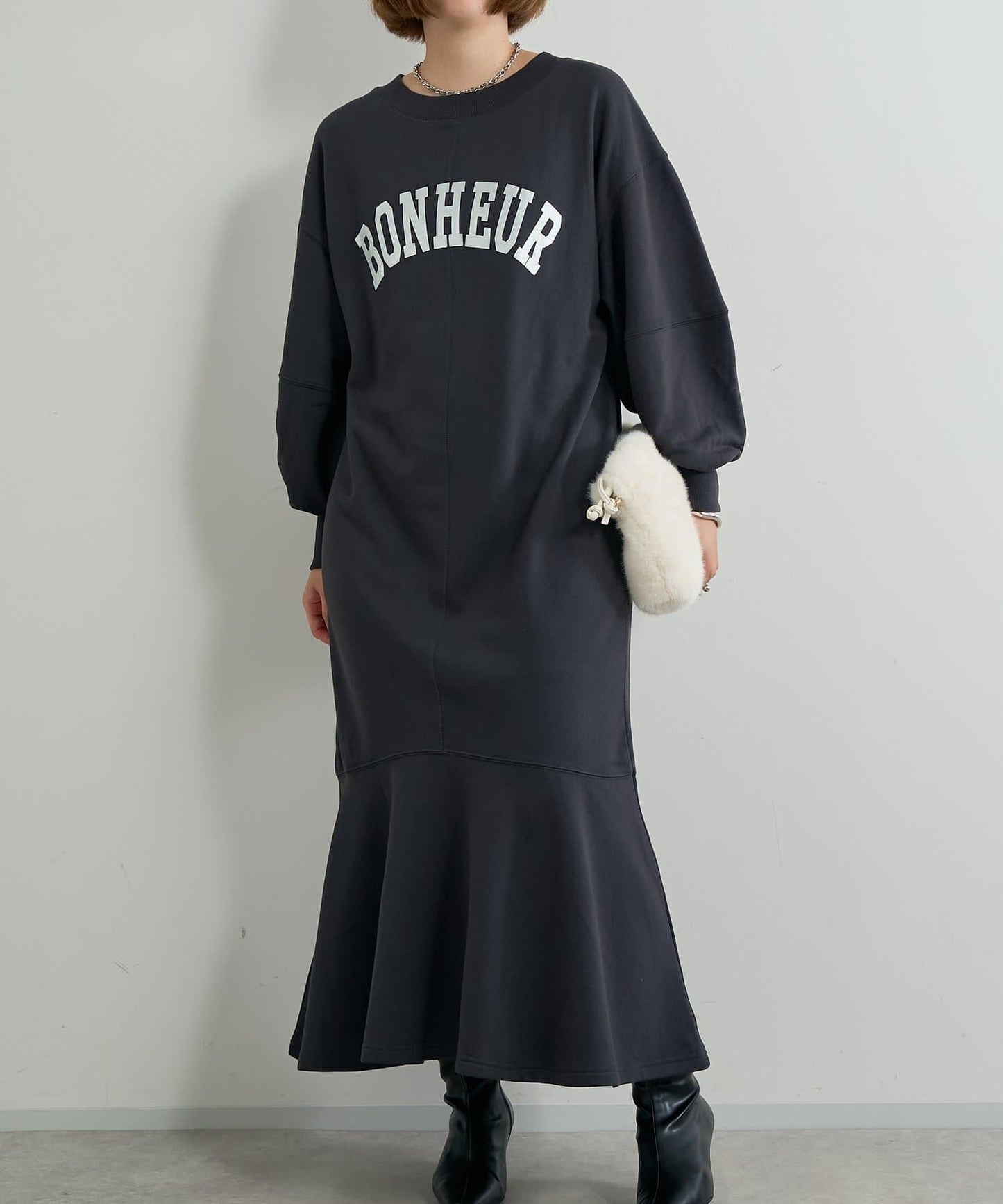 甜美休閒風◎內刷毛美人魚長款連衣裙