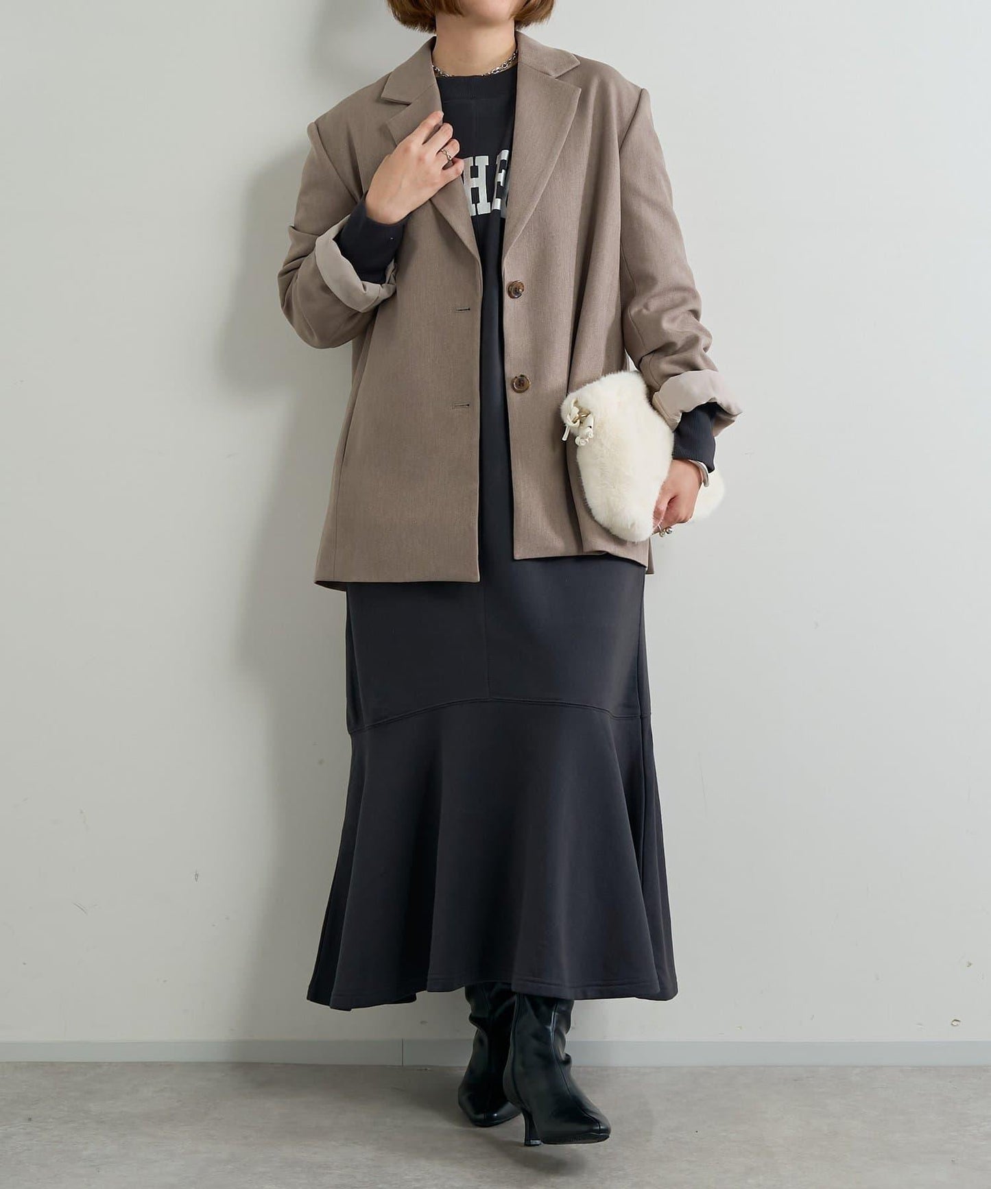 甜美休閒風◎內刷毛美人魚長款連衣裙