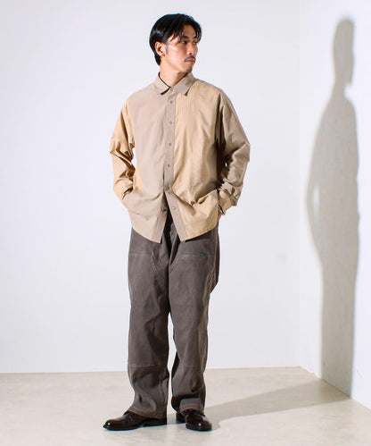 【純色×圖案趣味設計】時尚拼接長袖襯衫