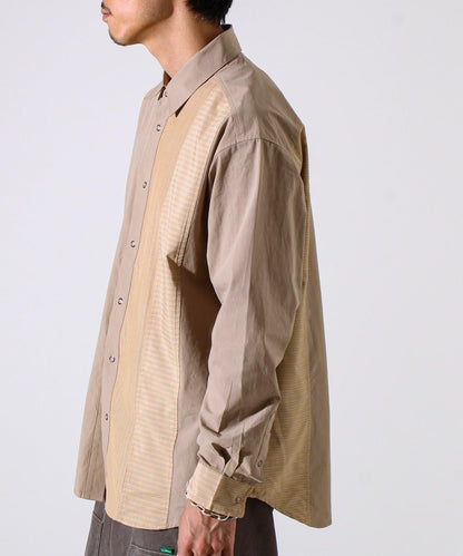 【純色×圖案趣味設計】時尚拼接長袖襯衫