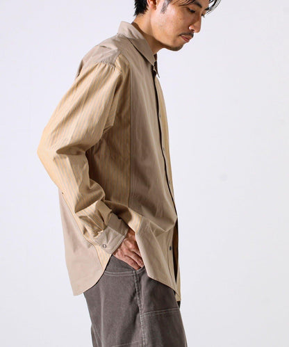 【純色×圖案趣味設計】時尚拼接長袖襯衫