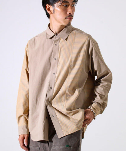 【純色×圖案趣味設計】時尚拼接長袖襯衫