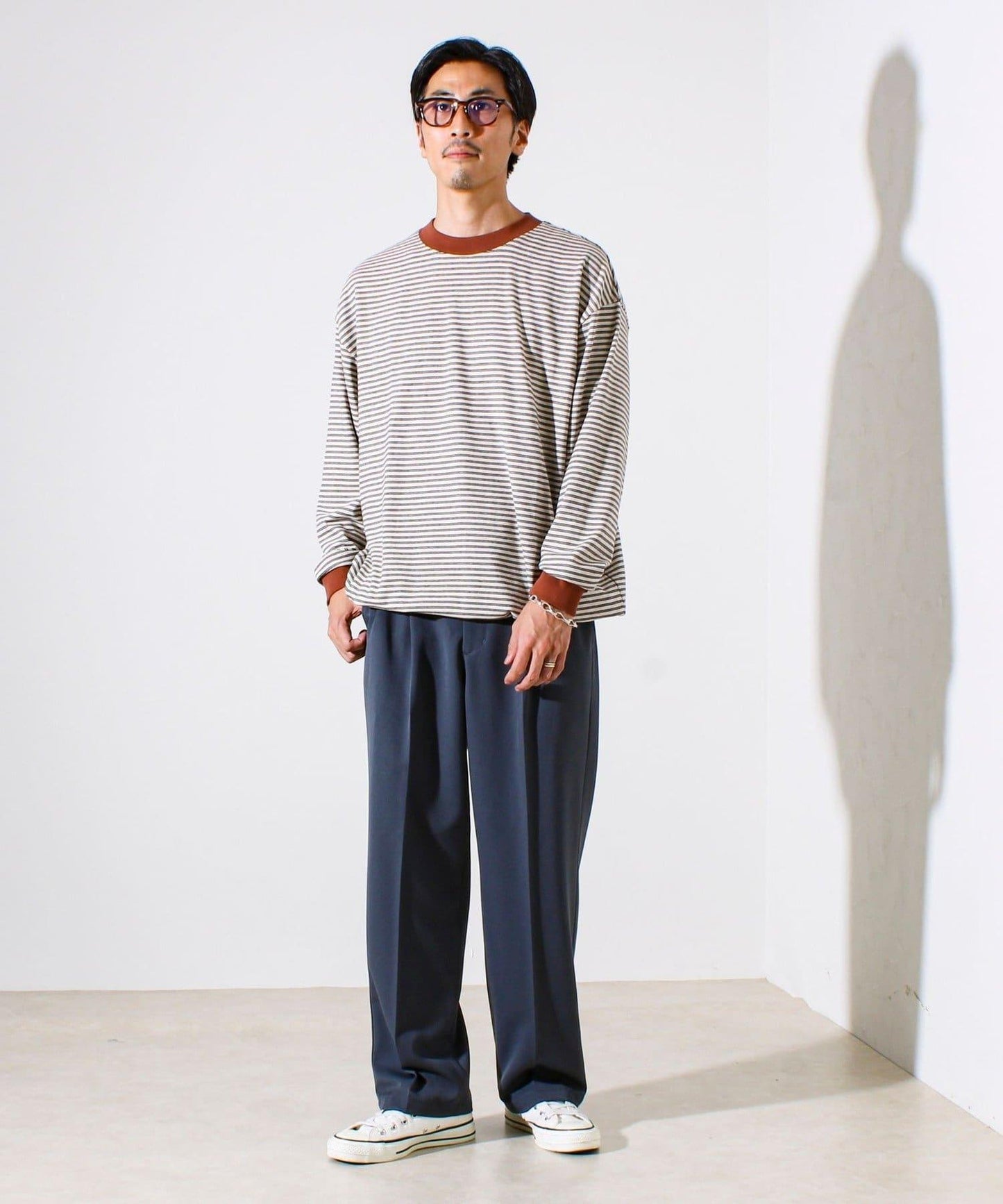 【配色羅紋點綴主打條紋】Hello條紋長袖T恤