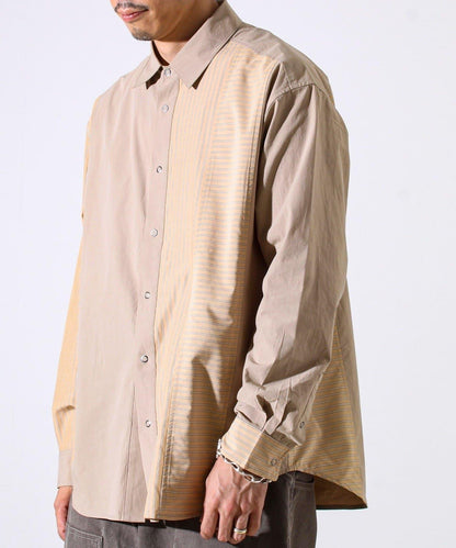 【純色×圖案趣味設計】時尚拼接長袖襯衫