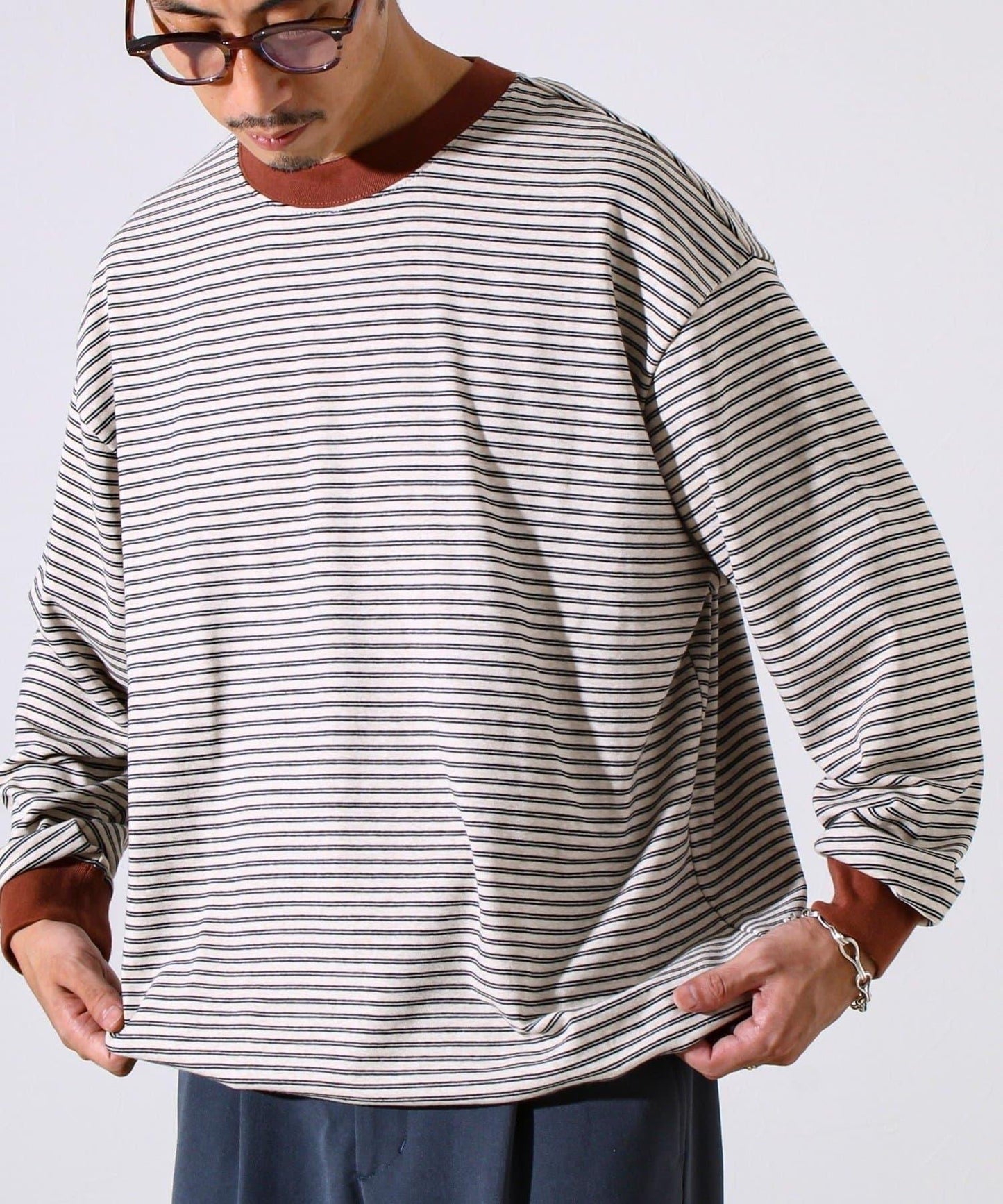 【配色羅紋點綴主打條紋】Hello條紋長袖T恤