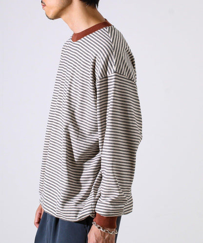 【配色羅紋點綴主打條紋】Hello條紋長袖T恤