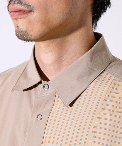 【純色×圖案趣味設計】時尚拼接長袖襯衫