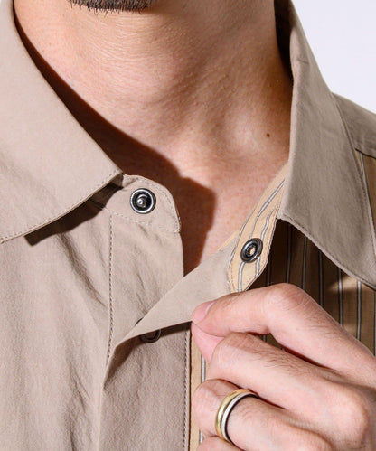 【純色×圖案趣味設計】時尚拼接長袖襯衫