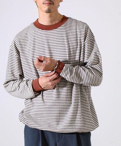 【配色羅紋點綴主打條紋】Hello條紋長袖T恤