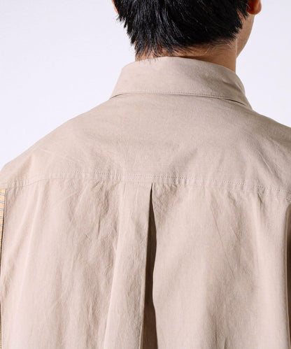 【純色×圖案趣味設計】時尚拼接長袖襯衫