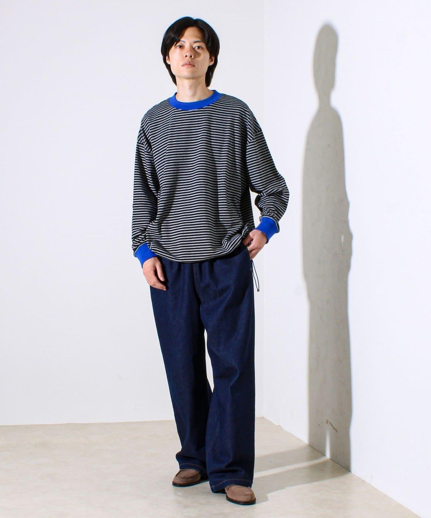 【配色羅紋點綴主打條紋】Hello條紋長袖T恤