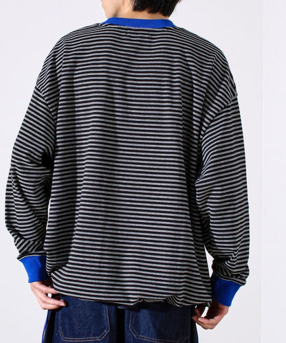 【配色羅紋點綴主打條紋】Hello條紋長袖T恤