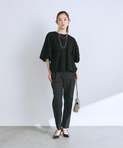 【La boutique BonBon】袖部蓬鬆蕾絲拼接上衣
