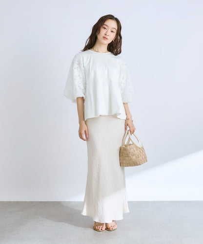 【La boutique BonBon】袖部蓬鬆蕾絲拼接上衣