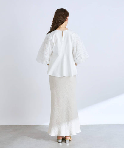 【La boutique BonBon】袖部蓬鬆蕾絲拼接上衣