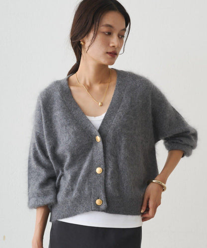 毛絨短款針織開衫