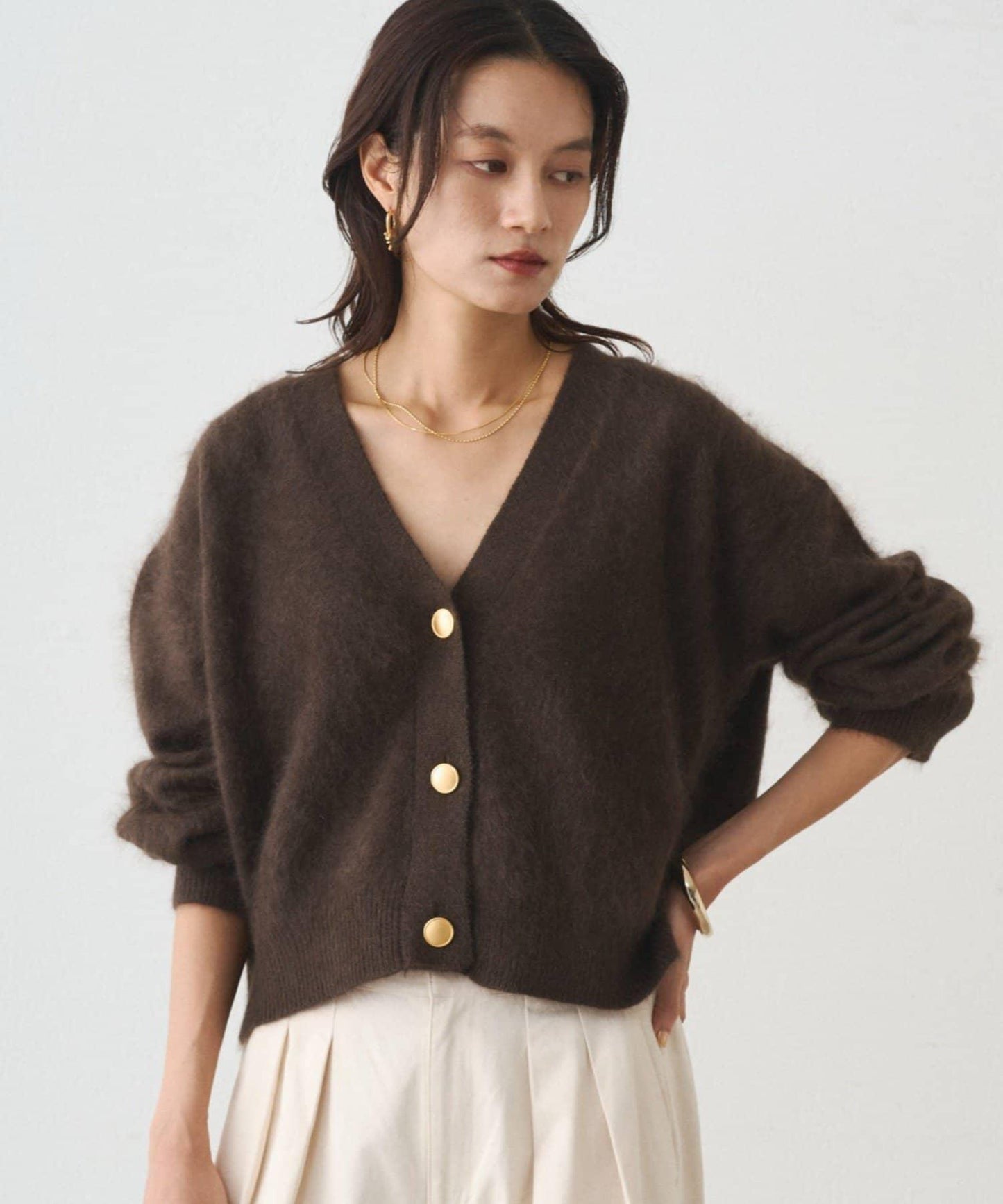 毛絨短款針織開衫