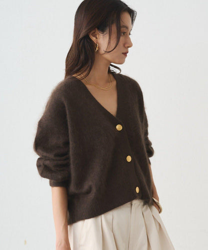 毛絨短款針織開衫