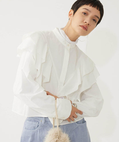 【THE PAUSE】荷葉邊短款襯衫