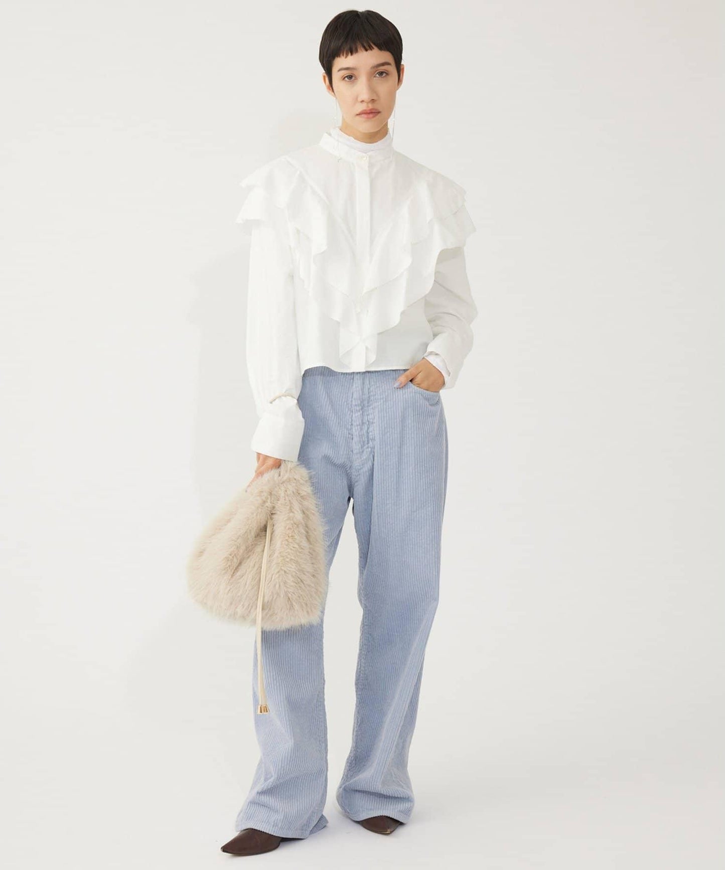 【THE PAUSE】荷葉邊短款襯衫