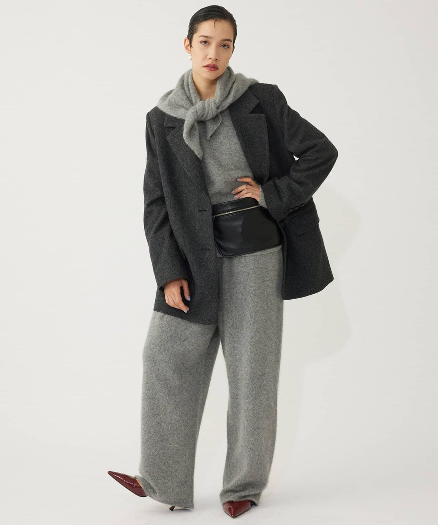 【THE PAUSE】仿毛針織抽繩長褲